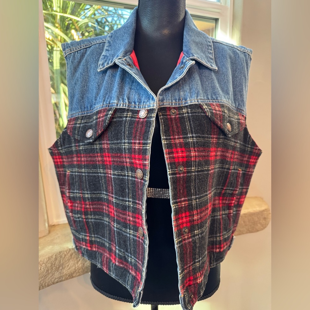 Pendleton Wool Plaid Denim Lined Snap Front Vest Women’s Size XL